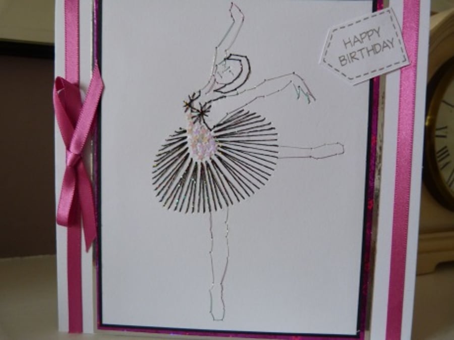 Black Swan Ballet Dancer Stitched Birthday Card