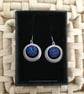 Round Satin Silver Matt Earrings with Royal Blue Centres - Image 1