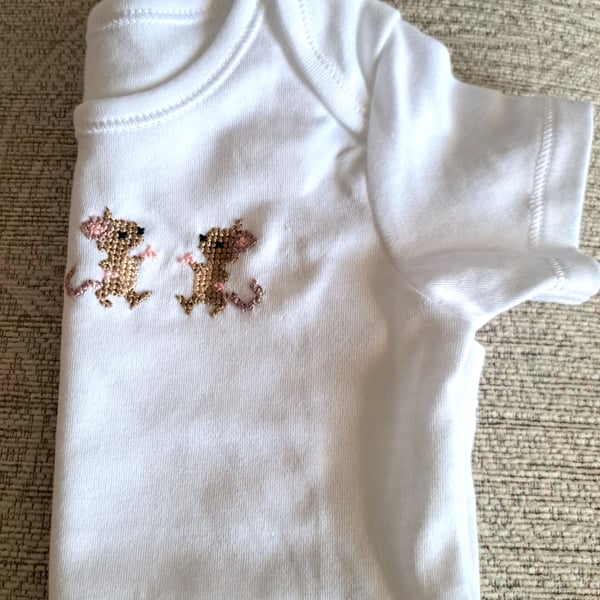 Mouse, baby vest, age 9-12 months, hand embroidered