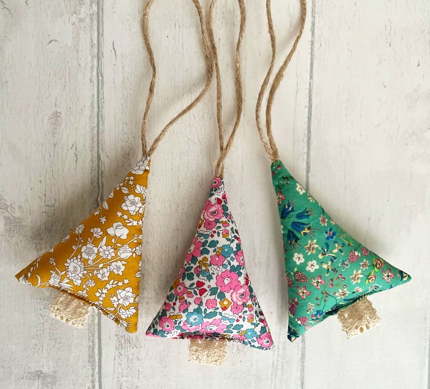 Liberty of London Fabric Christmas Trees Hanging Decorations Set of 3