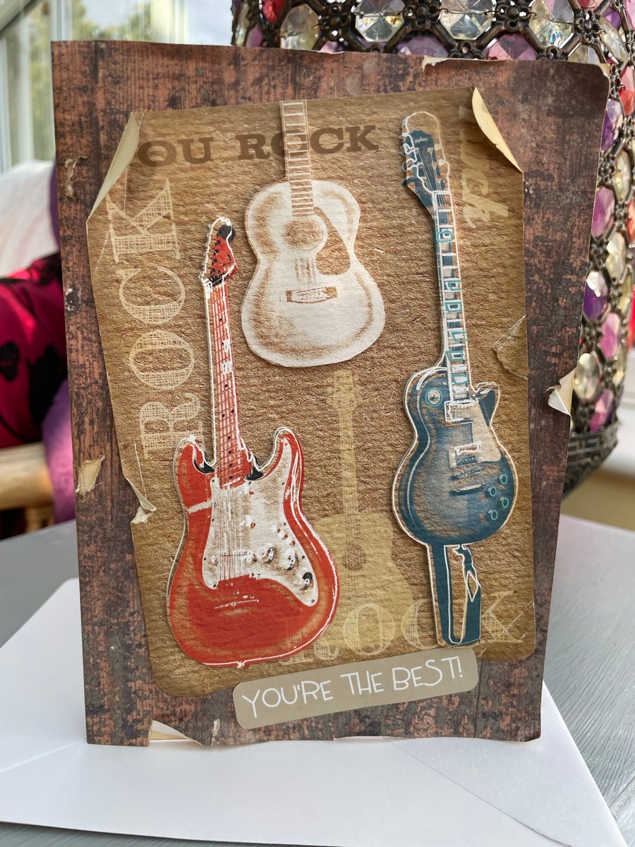 Rock and Roll guitar distressed Birthday or fathers day card for Dad