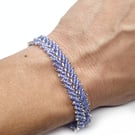 Soft blue and shimmering silver St Petersburg weave beaded bracelet