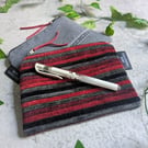 Striped Chenille and Upcycled Denim Chambray Purse Pouch or Makeup Bag