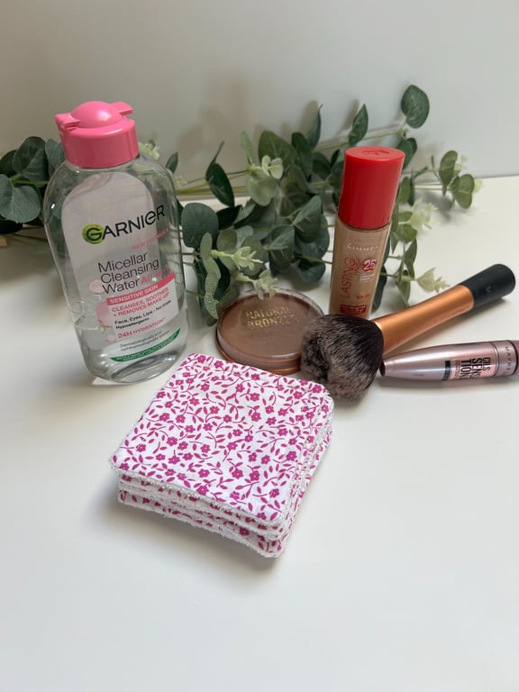 Reusable Bamboo Towelling Face Pads Pack of 7 - Pink Floral