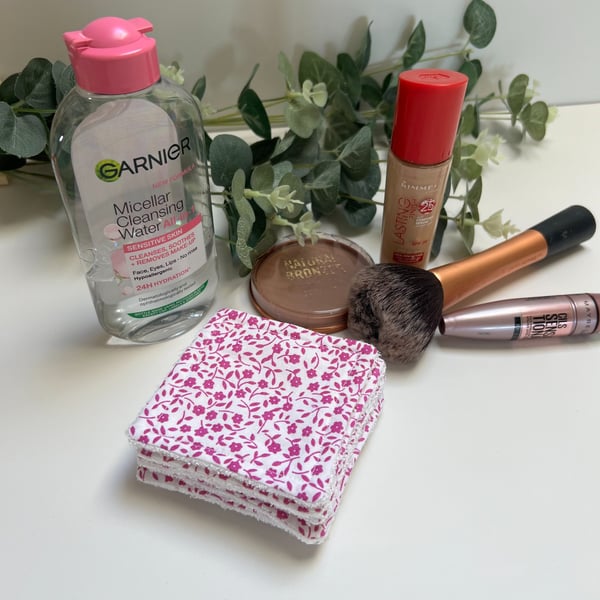 Reusable Bamboo Towelling Face Pads Pack of 7 - Pink Floral