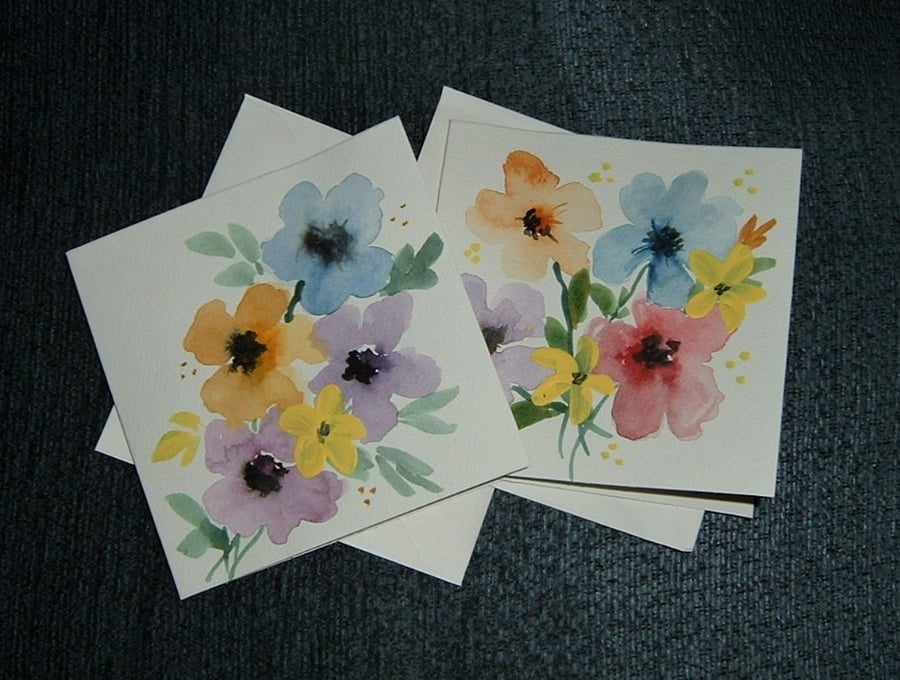 set of two hand painted floral note greetings cards ( ref F 919 )