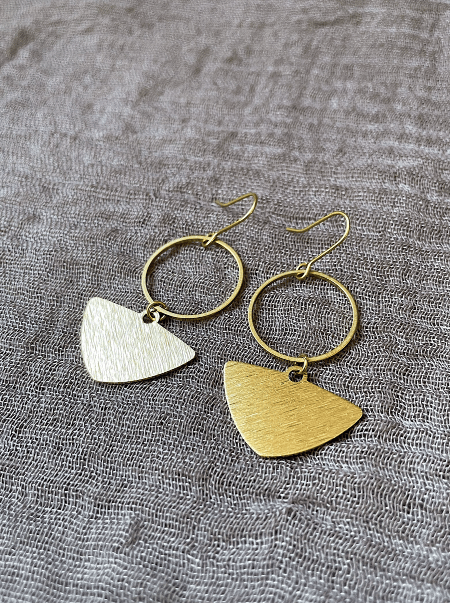 Abstract brass earrings, gold earrings, gift for her, handmade jewellery