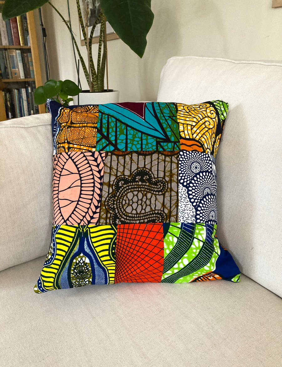 African fabric patchwork cushion cover