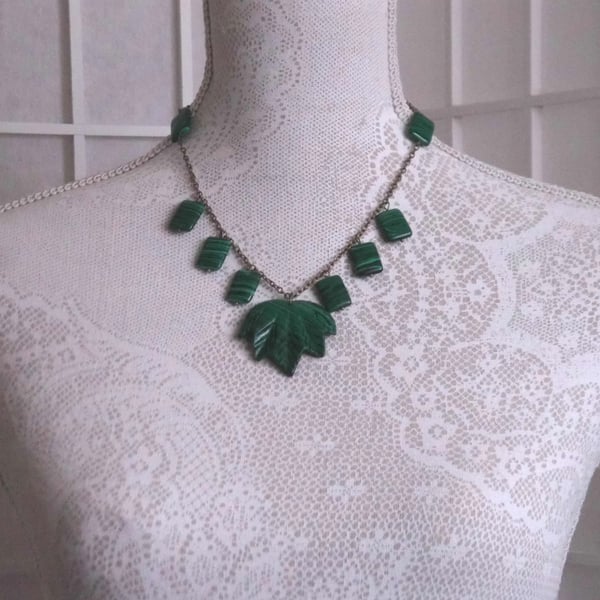 Malachite Green Leaf Necklace