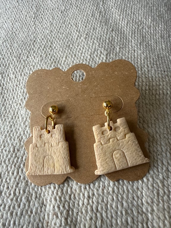 Polymer clay sandcastle dangly studs 