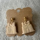Polymer clay sandcastle dangly studs 