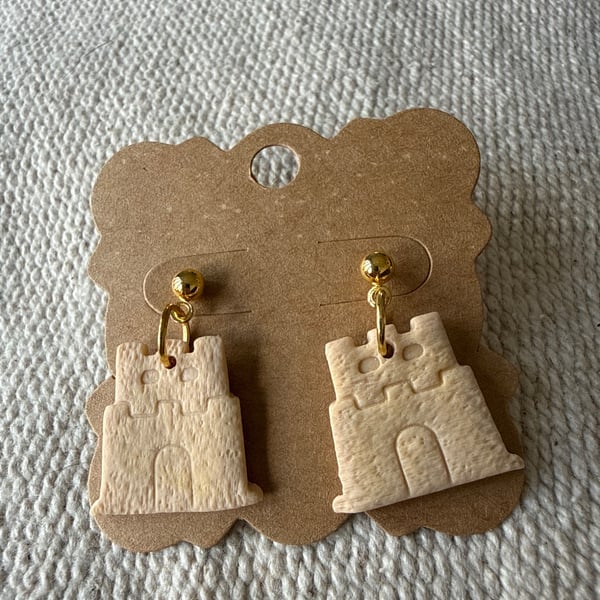 Polymer clay sandcastle dangly studs 