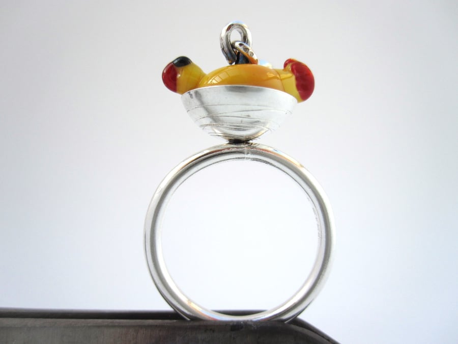 Springtime Bird in a nest Silver Ring - (made by artist maker)
