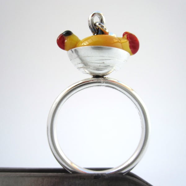 Springtime Bird in a nest Silver Ring - (made by artist maker)