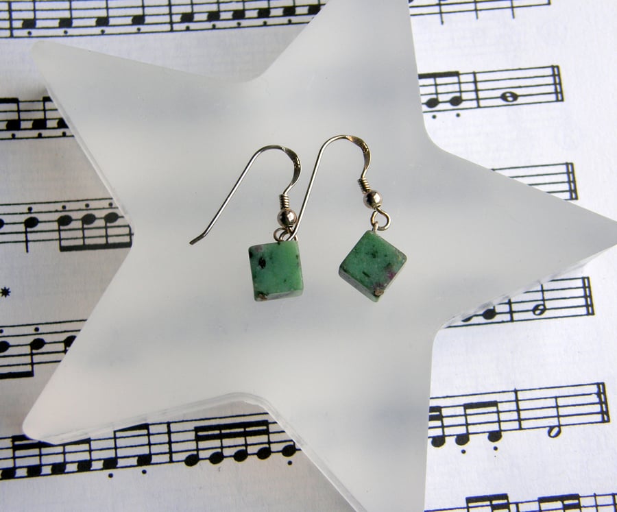 Dyed Dalmation Stone Cube drop earrings
