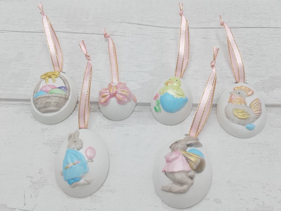 Easter decorations.  Ceramic.  Spring decorations. Handpainted. Set of 6.
