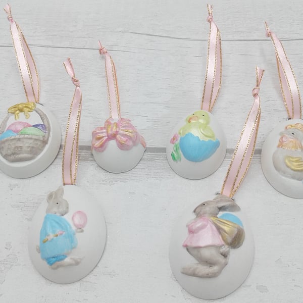 Easter decorations.  Ceramic.  Spring decorations. Handpainted. Set of 6.