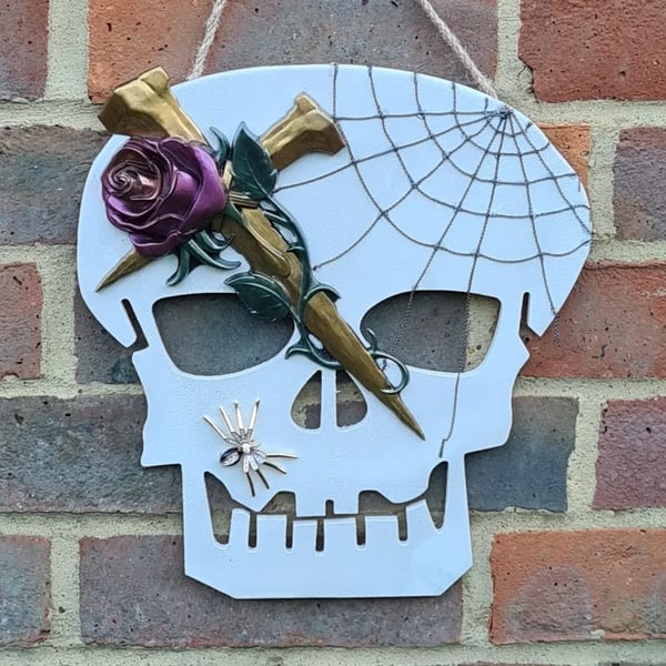 Spooky Slayer Decorated Skull Plaque 