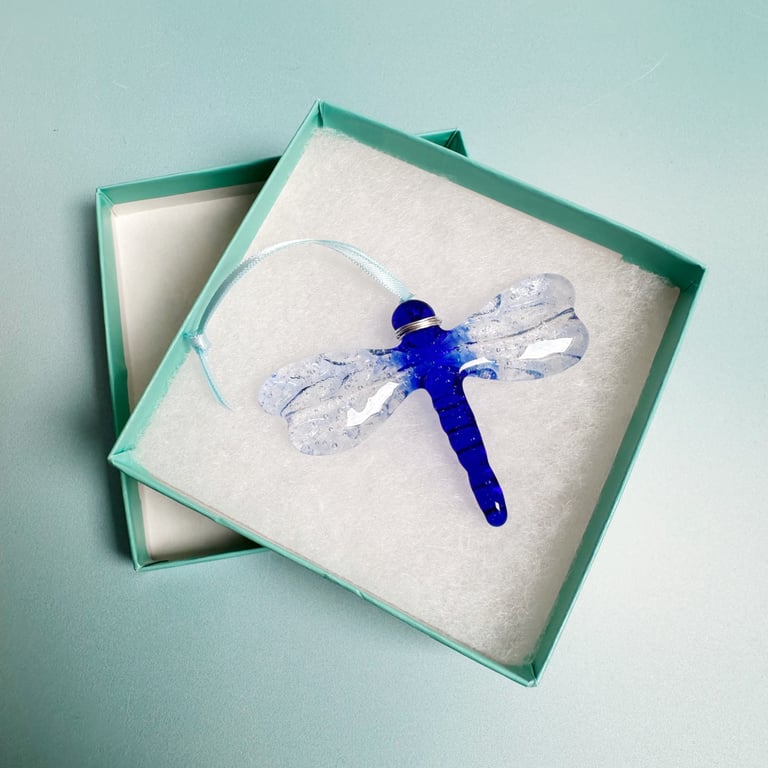 Fused Glass Dragonfly Small - Royal Blue
