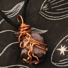 intricate sardonyx and copper vine wrapped pendant necklace - Elven fairycore 