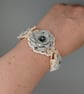 One of a Kind Crochet Floral Bracelet – Lace & Textile Cuff with Glass beads