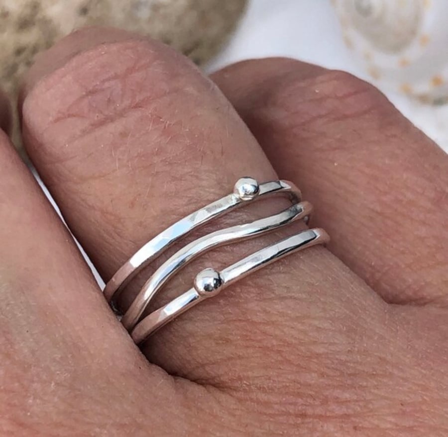 Wave Stack Ring, silver stack ring, bubbles ring, mixed metals, 