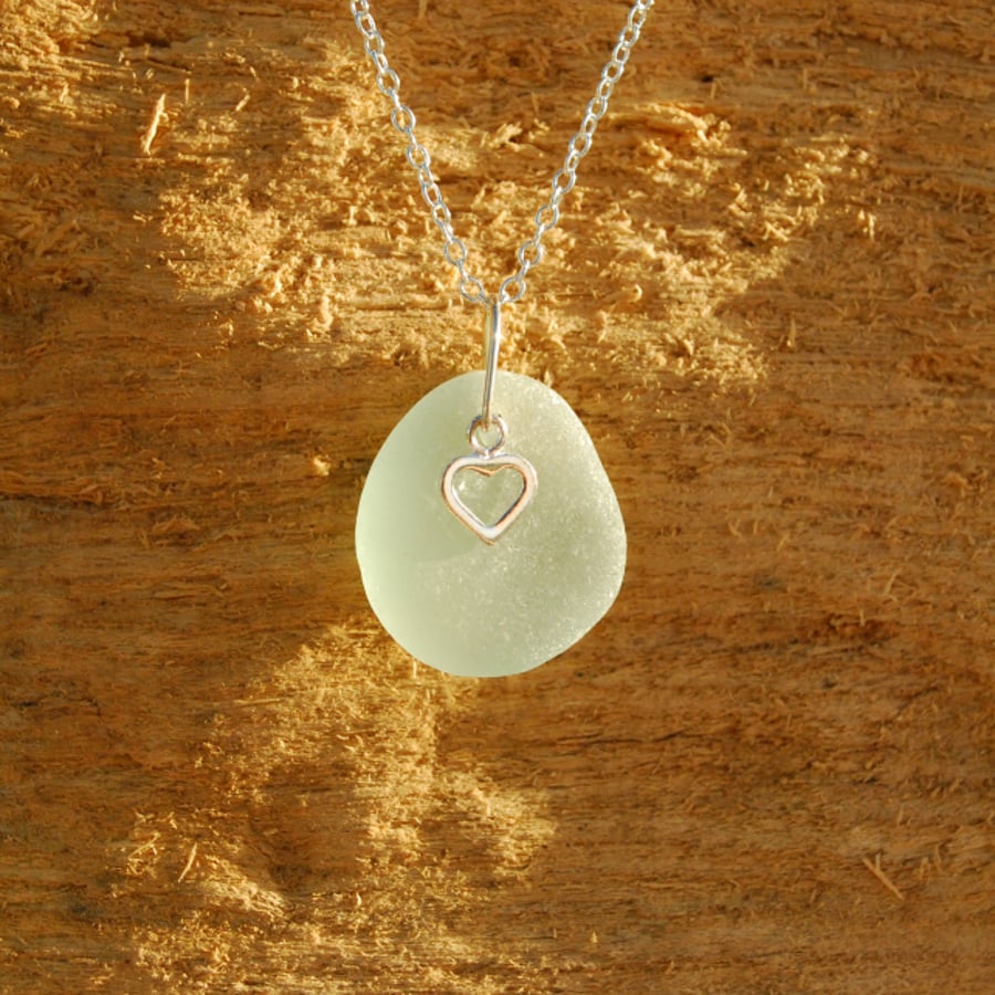 Little sea glass pendant with silver heart