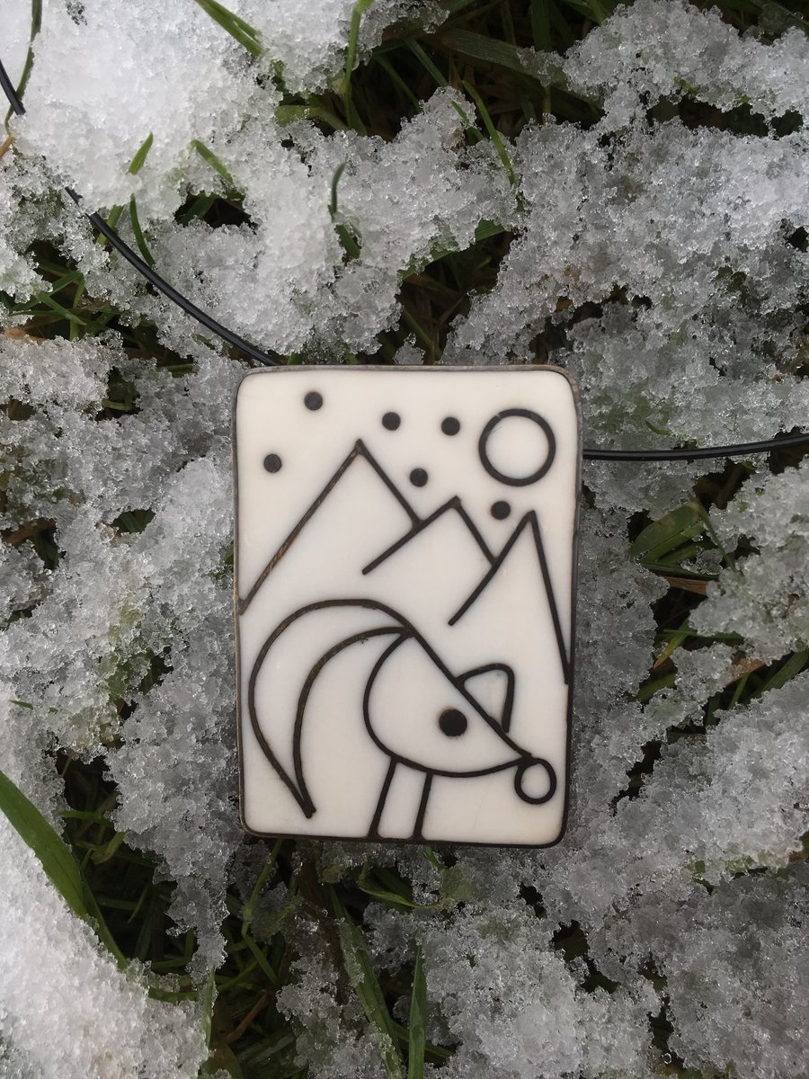 An Arctic fox in the snow. Black and white statement pendant.HALF PRICE