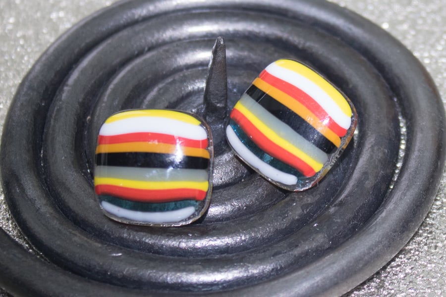 Striped Handmade Fused Glass Earrings on Sterling Silver Studs - 2003