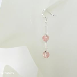 Peach Cherry Quartz & Sterling Silver Long Drop Earrings