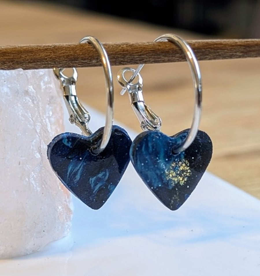 Gorgeous Blue and Gold Resin and Polymer Clay Earrings