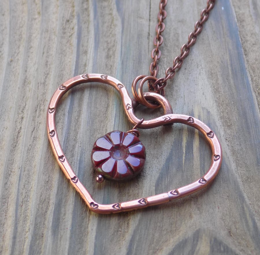 Copper rustic heart pendant 