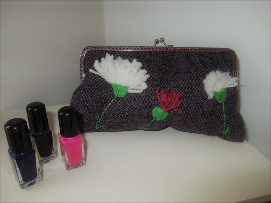 Purple Tweed Clutch Bag, Ladies Clutch Bag, Embroidered Clutch Bag, Handbag