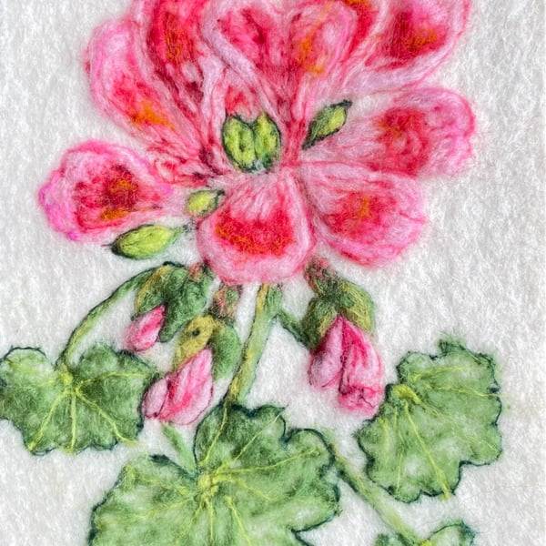 Hand Felted Geranium Textile Artwork 