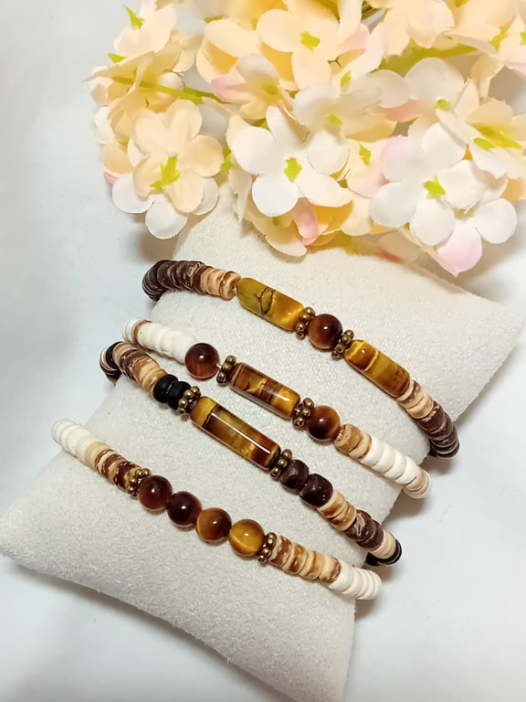 Coconut Shell Bead & Tigers Eye Bracelets