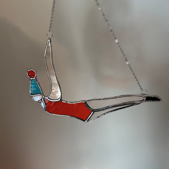 Wild Swimmer with bobble hat stained glass decoration