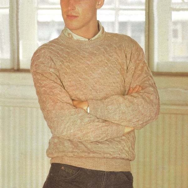 VINTAGE KNITTING PATTERN Mans Cabled Sweater