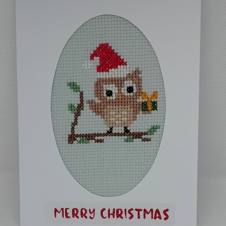 Handmade Christmas Greetings Card with Envelope - Cross Stitch