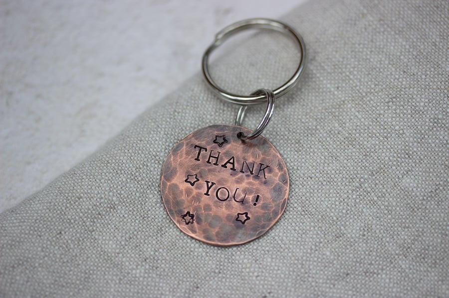 Copper handstamped thank you keyring, teacher gift, thank you gift, secret santa