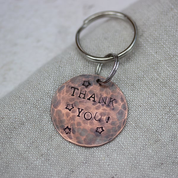 Copper handstamped thank you keyring, teacher gift, thank you gift, secret santa