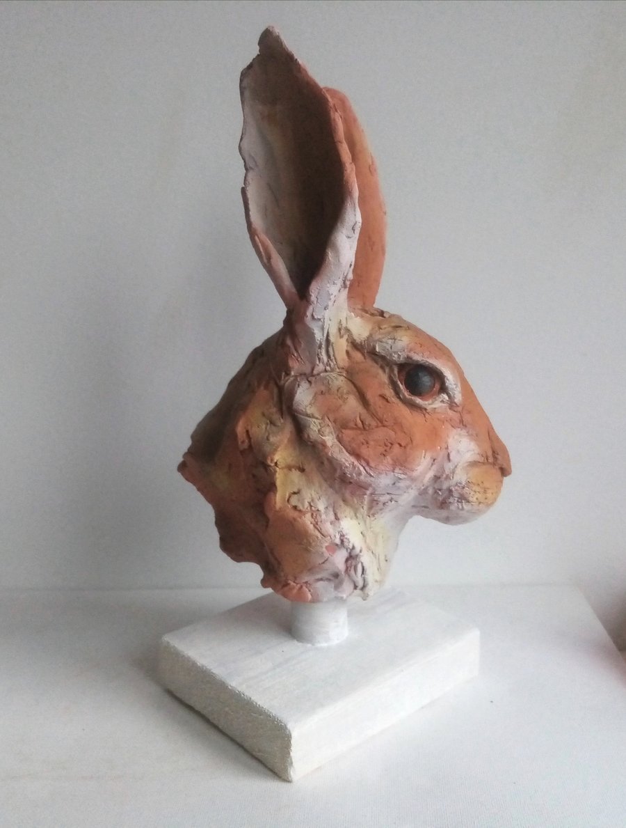 Ceramic hare head sketch sculpture. 
