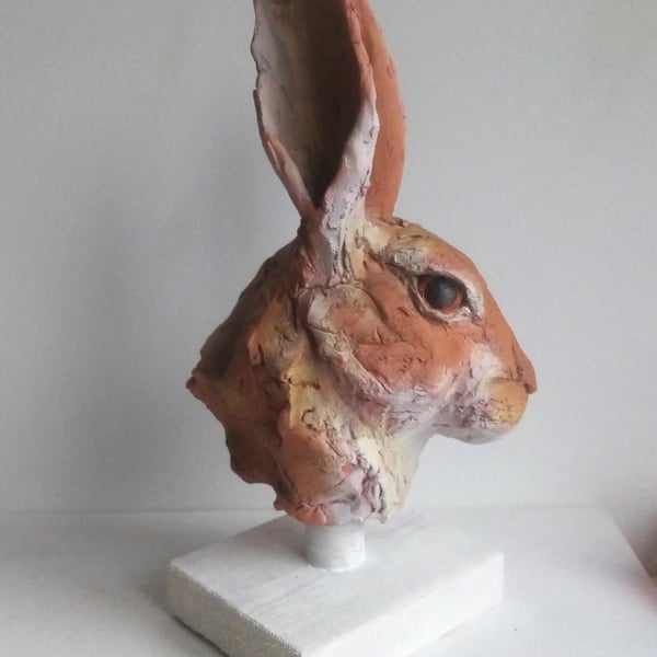 Ceramic hare head sketch sculpture. 