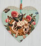 Decoupaged Wooden Hanging Heart 15cm (6”) Bulldogs design