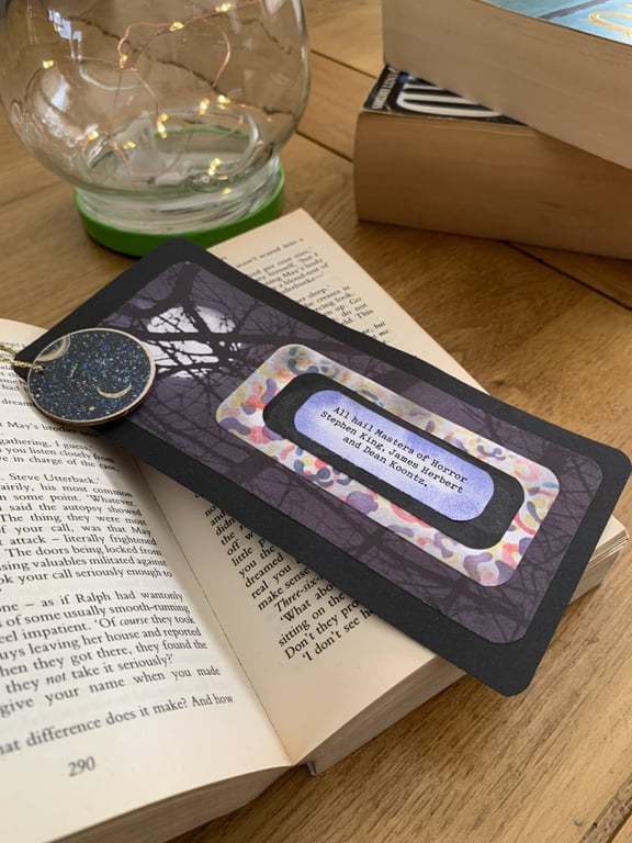 Handmade Horror Fiction Fan Bookmark King Koontz Herbert homage Hanging Ornament