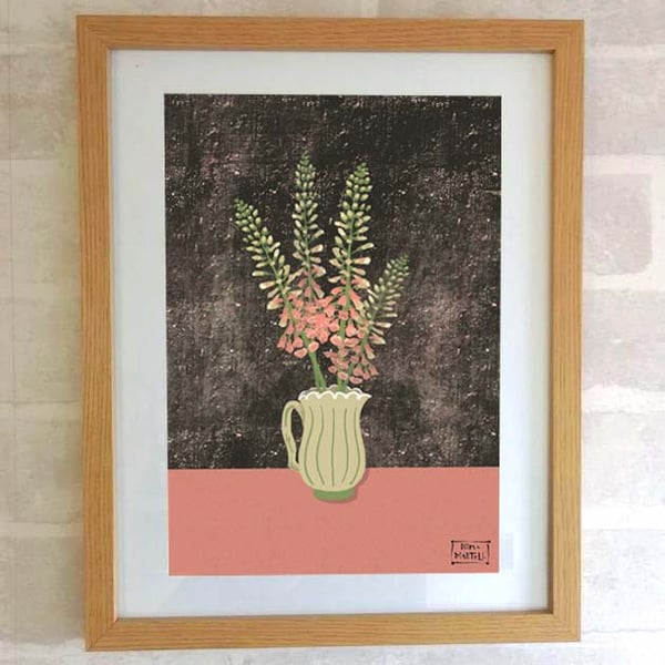 FOXGLOVES -Vintage vase with Flowers Print Only by Nina Martell