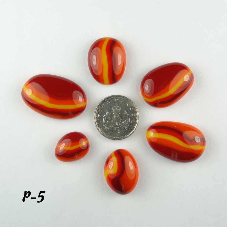 Fused glass cabochons flat backed perfect for jewellery making (P-5)