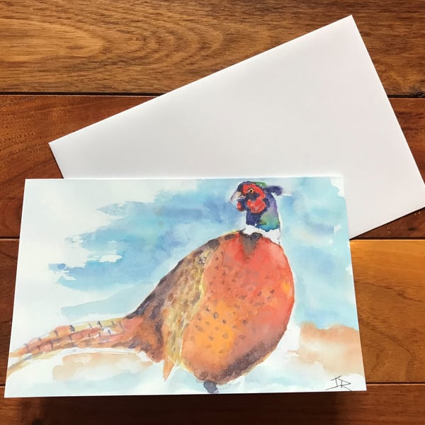 Pheasant in snow Christmas card by British artist