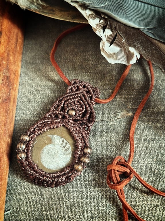 Boho Ammonite Fossil Celtic design necklace, includes Free UK delivery