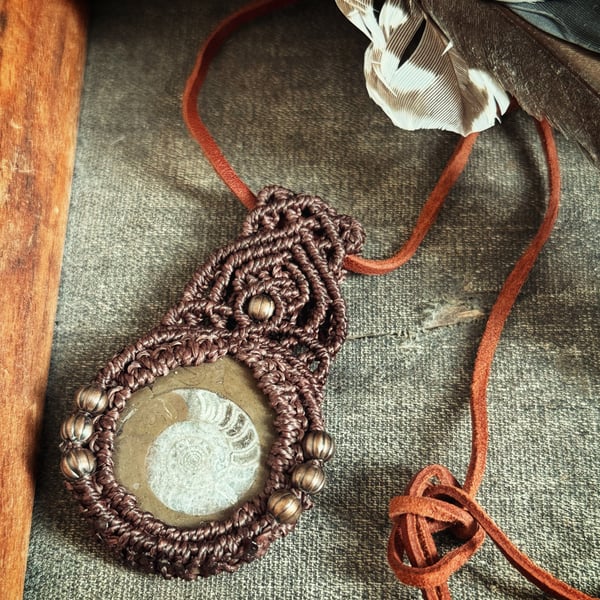 Boho Ammonite Fossil Celtic design necklace, includes Free UK delivery