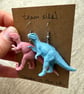 Pink Velociraptor and Blue Allosaurus Dinosaur Earrings - Upcycled from Toys - Image 2